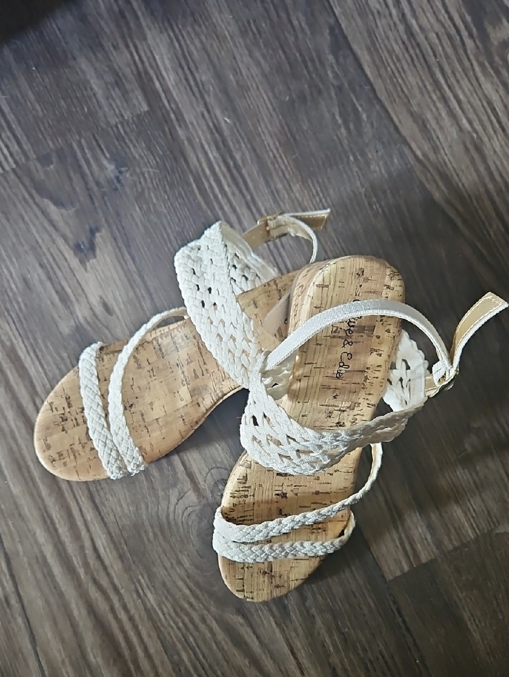 Kids Sandals. Braided Cork Wedge Sandals in Cream